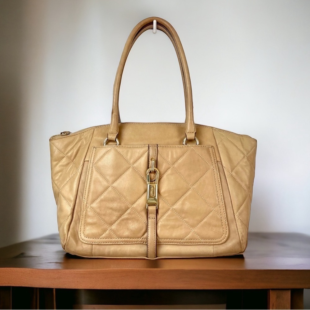 Calvin Klein Medium Quilted Tan Leather Shoulder Bag